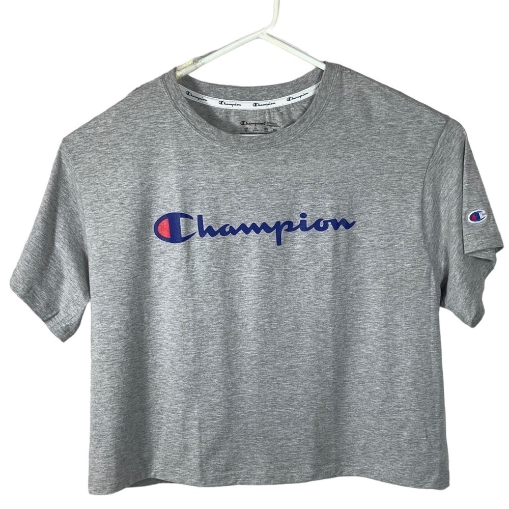 Champion Tee Shirt Graphic Logo Short Sleeve Crew Neck Boxy Grey Women’s Plus 2X - Picture 12 of 16